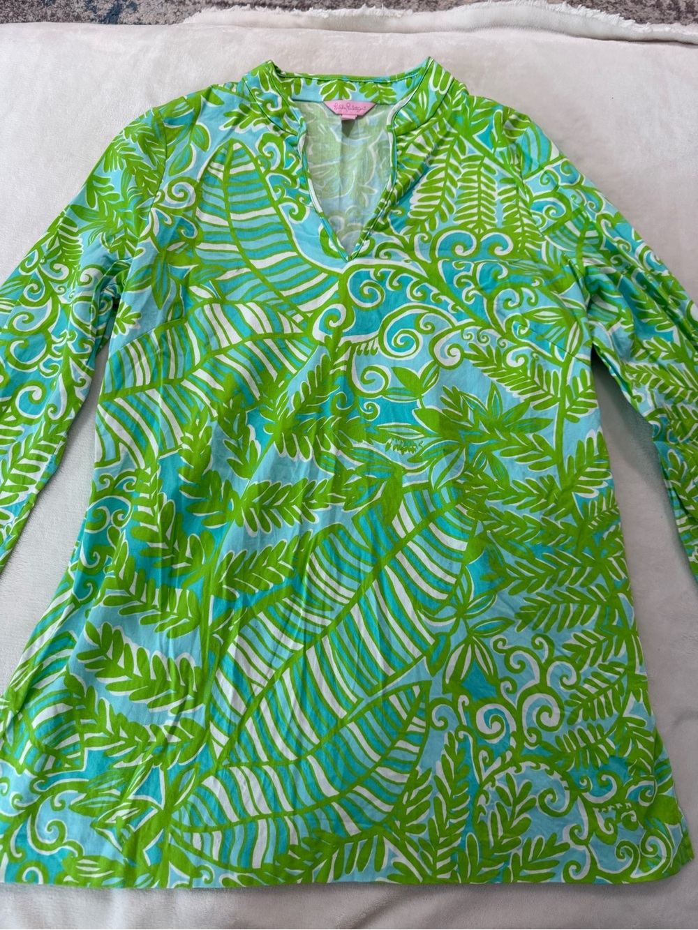 Lilly Pulitzer Tropical Leaf Print Tunic - Aqua & Lime Size Medium D70